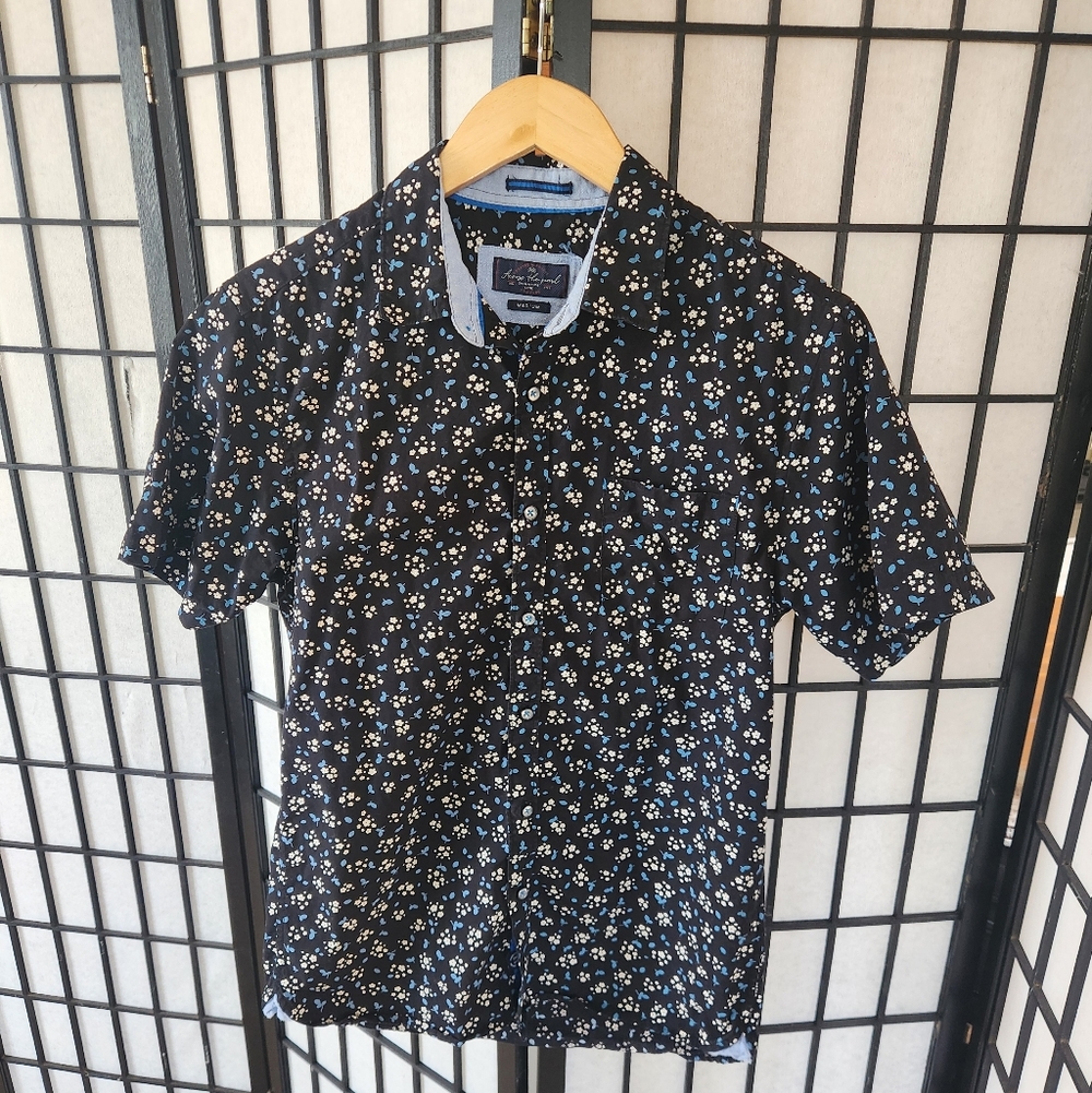 Signature Navy and White Floral Men's Button Down Shirt